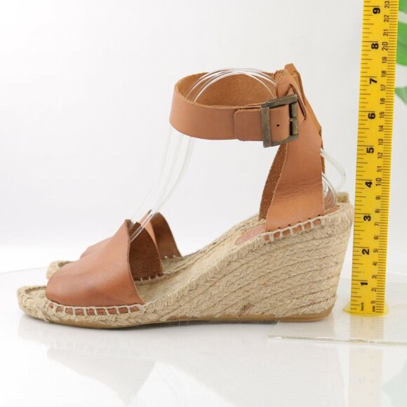 Sundance Picon Womens Sandal Size 9.5 Tan Cognac Wedge Espadrille Ankle Strap - Picture 6 of 12